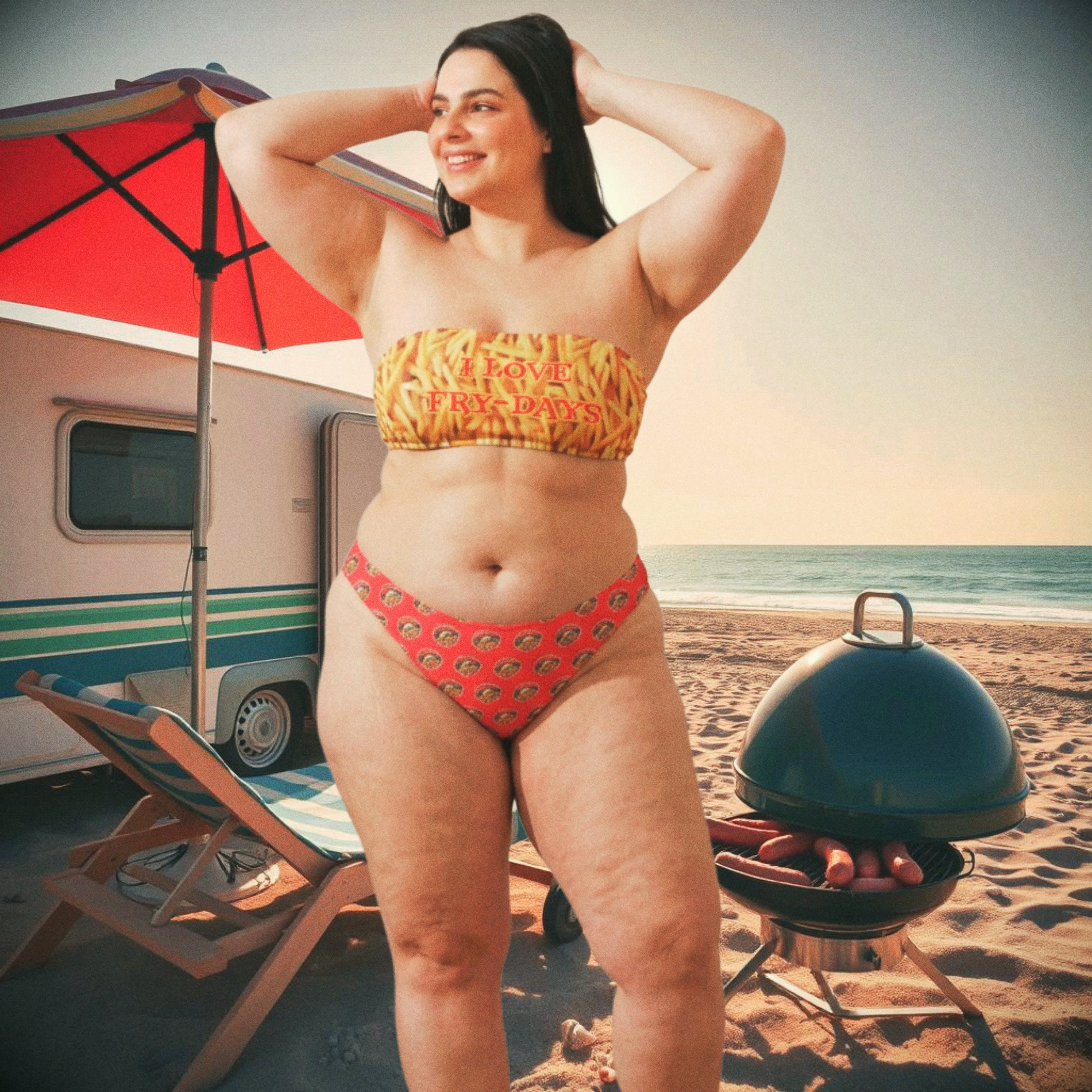 I Love Fry-Days Recycled Bandeau Bikini | French Fry Bikini | Up to Size 6XL